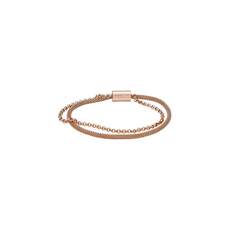 Bracelet femme double chaîne cœur fossil acier - bracelets-acier - edora