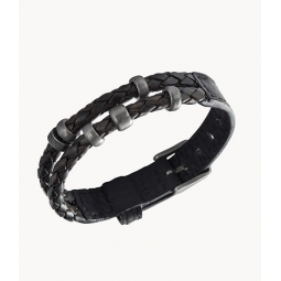Bracelet FOSSIL Homme Cuir et Perles Noires - JF03994040